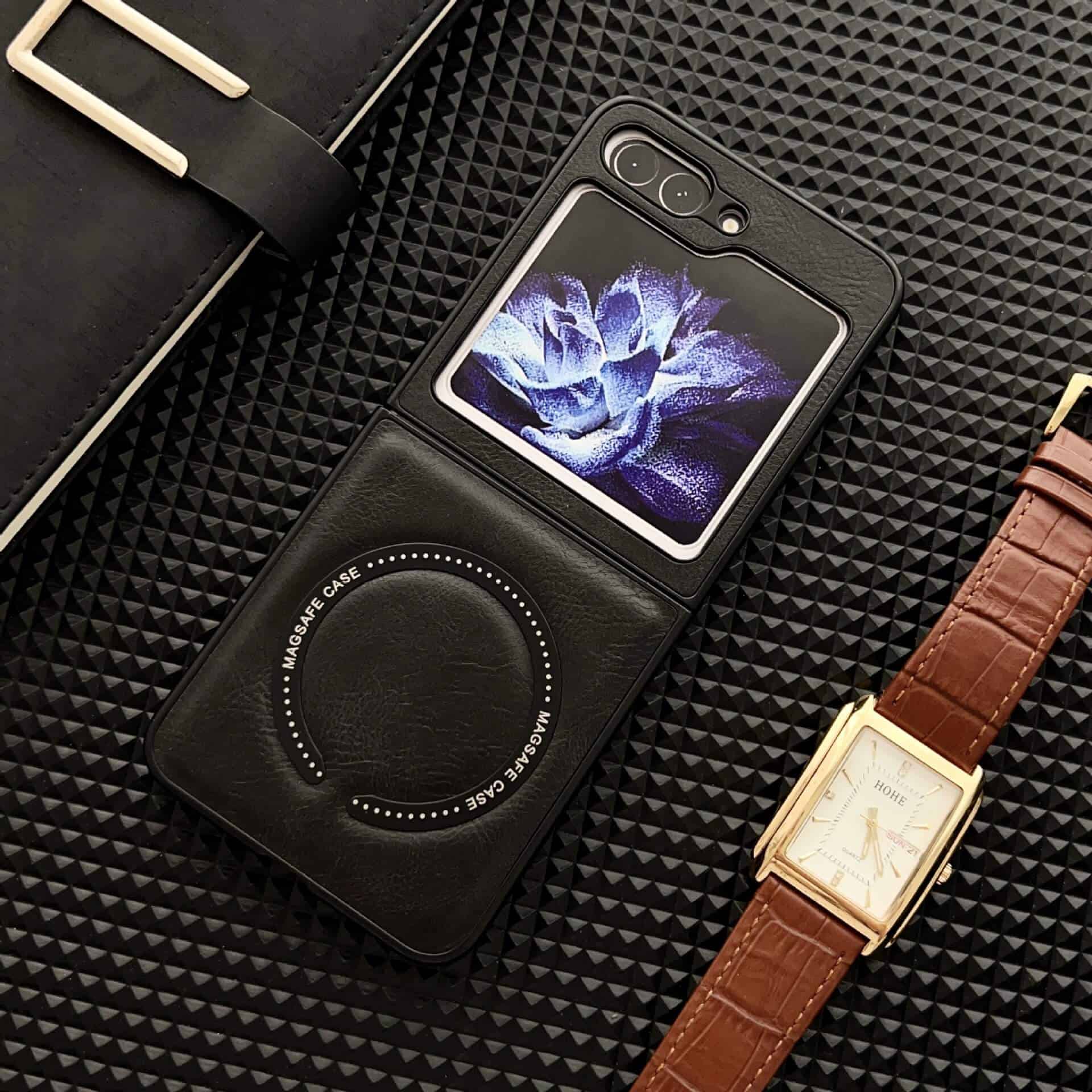 For Samsung Galaxy Z Flip5 Leather Pattern Magnetic MagSafe PU Back Phone Case Protective Cover For Samsung Galaxy Z Flip5 Leather Pattern Magnetic MagSafe PU Back Phone Case Protective Cover